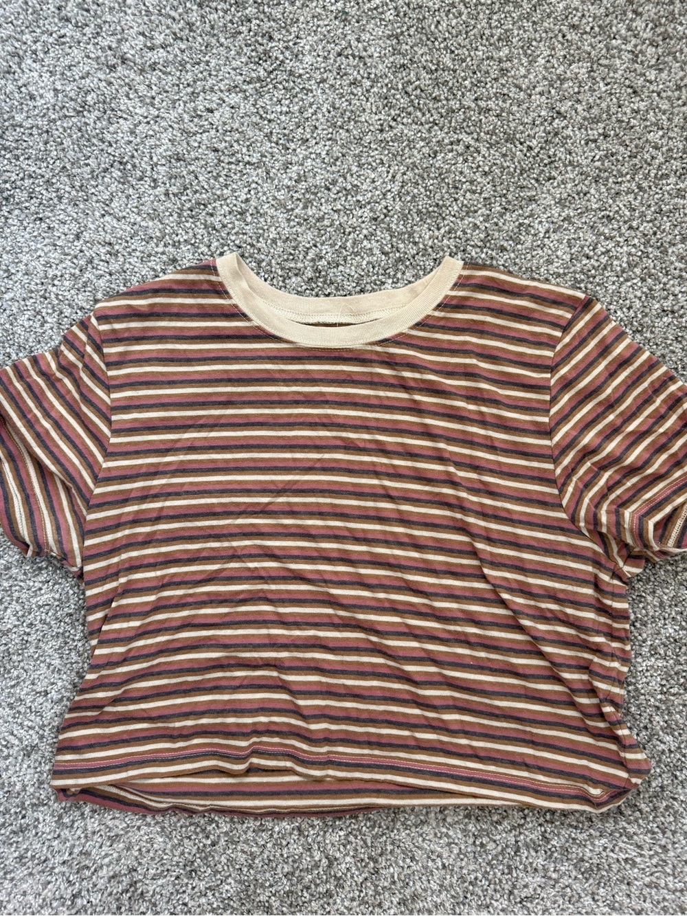 RSQ Striped Short-Sleeve Crewneck Top in Rust, Cream, Purple